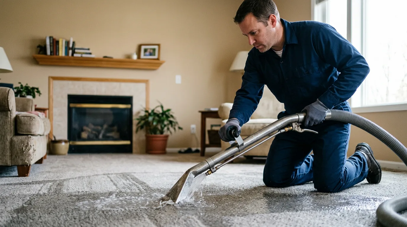 Water damage restoration technician working near Elwin, IL